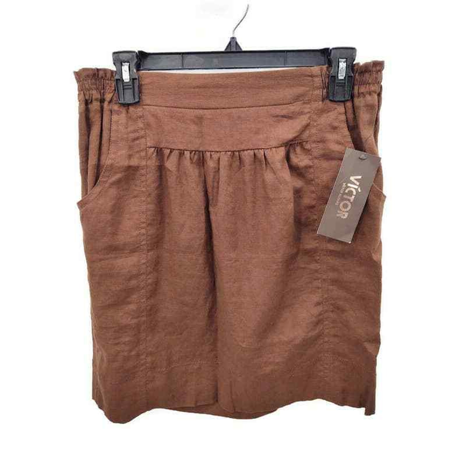 Nwt Victor Alfaro Brown Linen Short Skirt In Size 4 Pockets